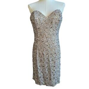 Camille Le Vie Vtg Y2K Fairy Hoco Glam Sequin Rhinestone Silk Strapless Dress 8